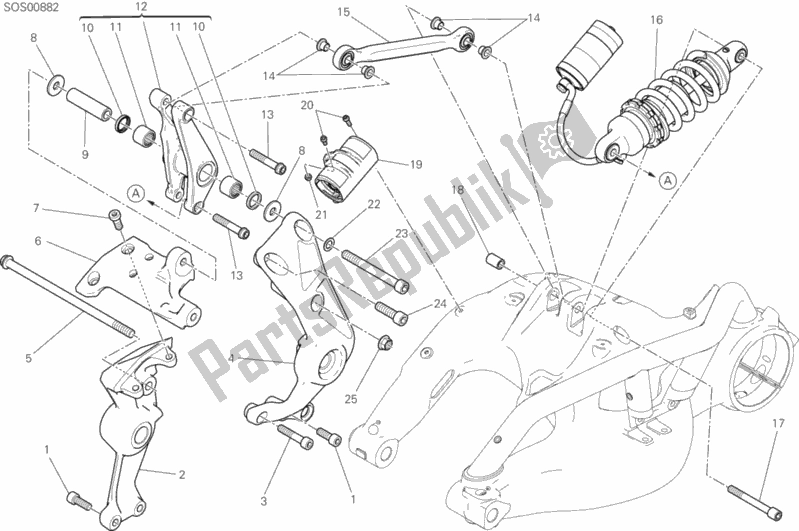 All parts for the Rear Shock Absorber of the Ducati Diavel Xdiavel S Brasil 1260 2017